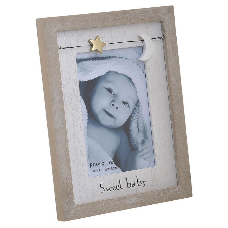 Rama foto ,Inart, clasica pentru bebelusi,bej-alb ,18x 2x23 cm