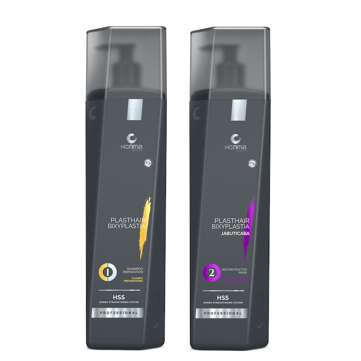 Set tratament keratina indreptare si netezire par blond, Honma Tokyo - Bixyplastia Jabuticaba 1L, pentru par grosime medie si ondulat