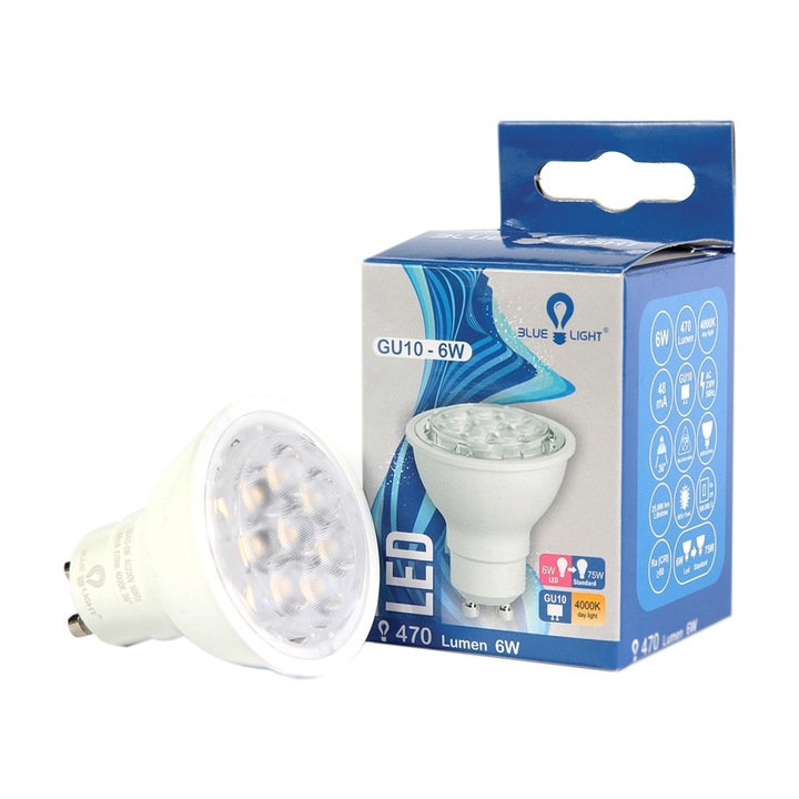 LED крушка 6W GU10 4000k 470lm синя светлина