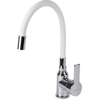 Baterie bucatarie SanDonna F 995, cu aerator, cartus ceramic, Alama, Alb