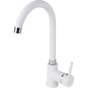 Baterie bucatarie SanDonna F 7073, cu aerator, cartus ceramic, Alama, Alb