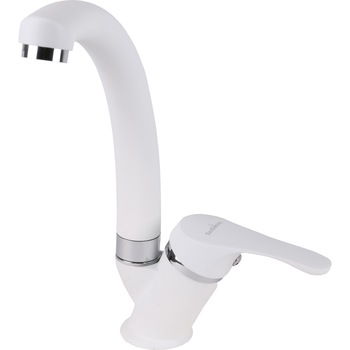 Baterie bucatarie SanDonna F 1069, cu aerator, cartus ceramic, Alama, Alb