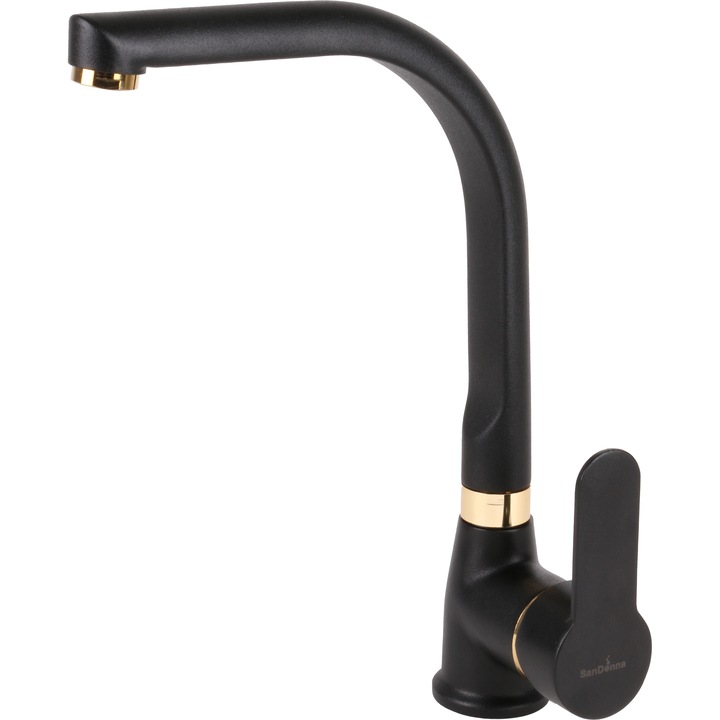SanDonna F 7103 konyhai csaptelep, levegőztetővel, kerámia patronnal, sárgaréz, fekete/arany elemekkel