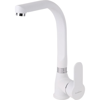 Baterie bucatarie SanDonna F 7103, cu aerator, cartus ceramic, Alama, Alb