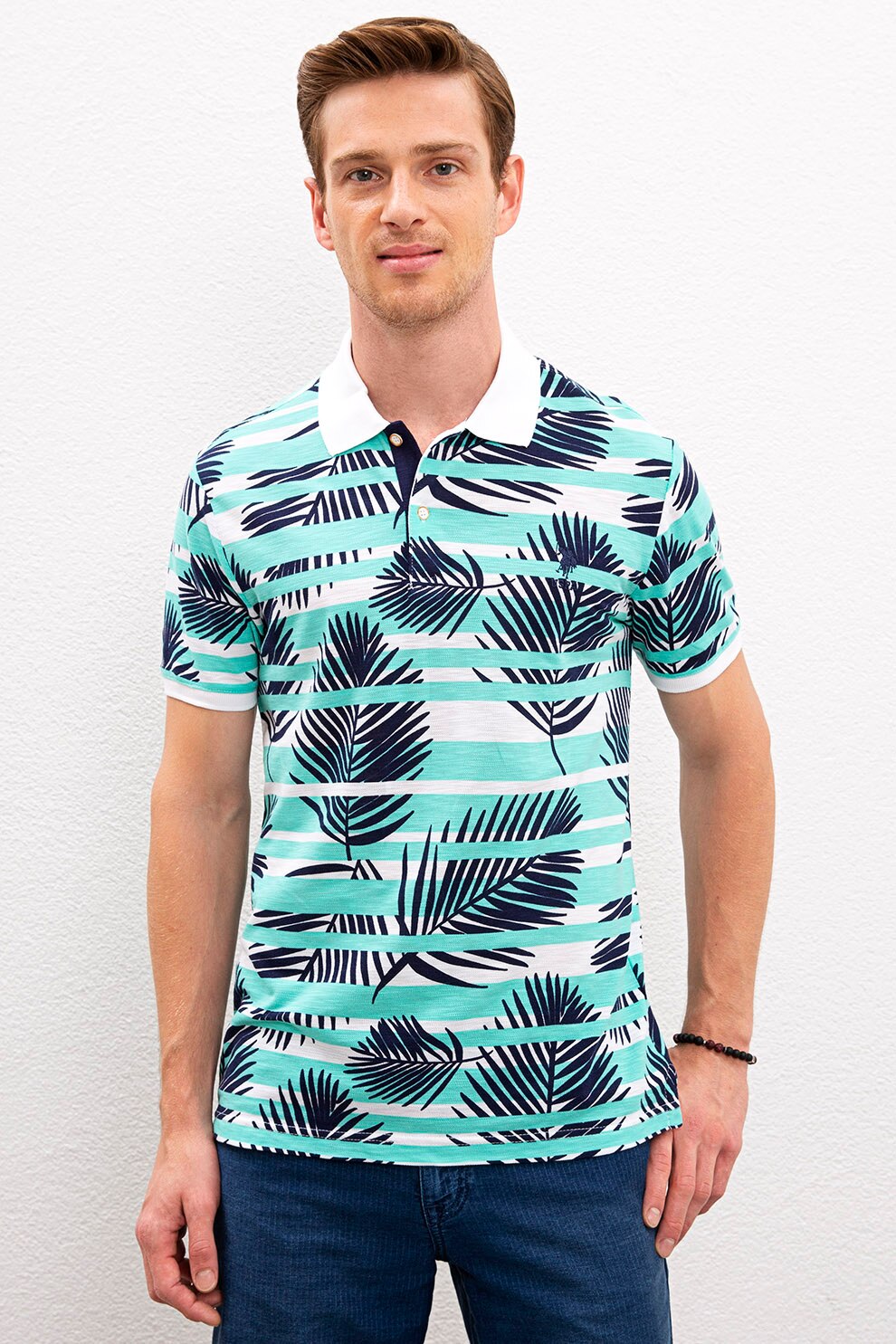 U.S. Polo Assn., Tricou polo slim fit din material pique, Turcoaz/Bleumarin/Alb