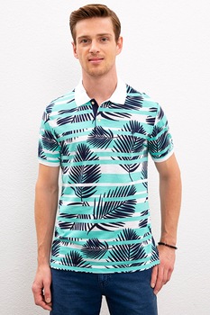 U.S. Polo Assn., Tricou polo slim fit din material pique, Turcoaz/Bleumarin/Alb U.S. Polo Assn., Tricou polo slim fit din material pique, Turcoaz/Bleumarin/Alb