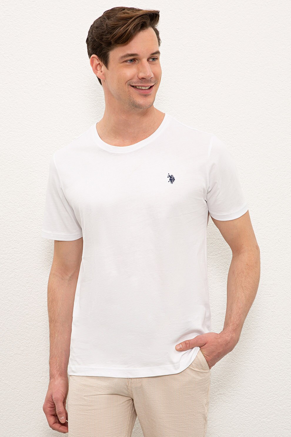 U.S. Polo Assn., Tricou regular fit cu broderie logo, Alb