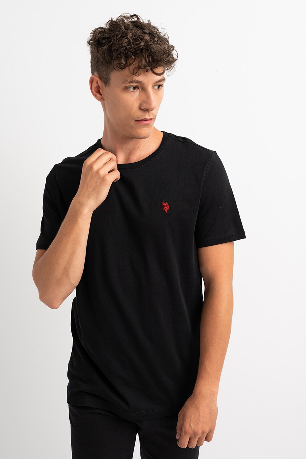 U.S. Polo Assn., Tricou regular fit cu broderie logo, Negru/Rosu