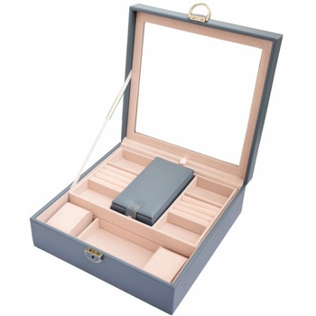 Cutie caseta eleganta Pufo Glamour cu oglinda pentru depozitare si organizare bijuterii, albastru Cutie caseta eleganta Pufo Glamour cu oglinda pentru depozitare si organizare bijuterii, albastru