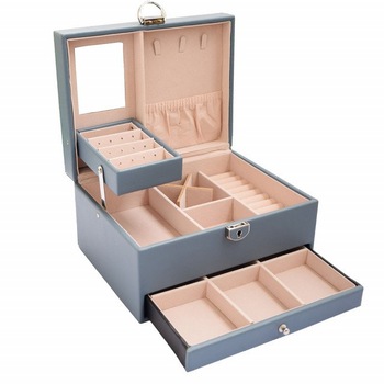 Cutie eleganta de dama Pufo Glamour pentru depozitare si organizare bijuterii si accesorii, model etajat, albastru Cutie eleganta de dama Pufo Glamour pentru depozitare si organizare bijuterii si accesorii, model etajat, albastru