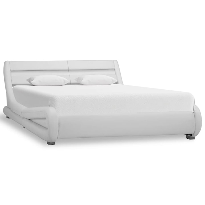 Cadru de pat cu LED vidaXL, alb, 140 x 200 cm, piele artificiala