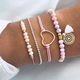 Set 4 bratari aurii, cu margelute roz, Trisha C2, Pursehuit