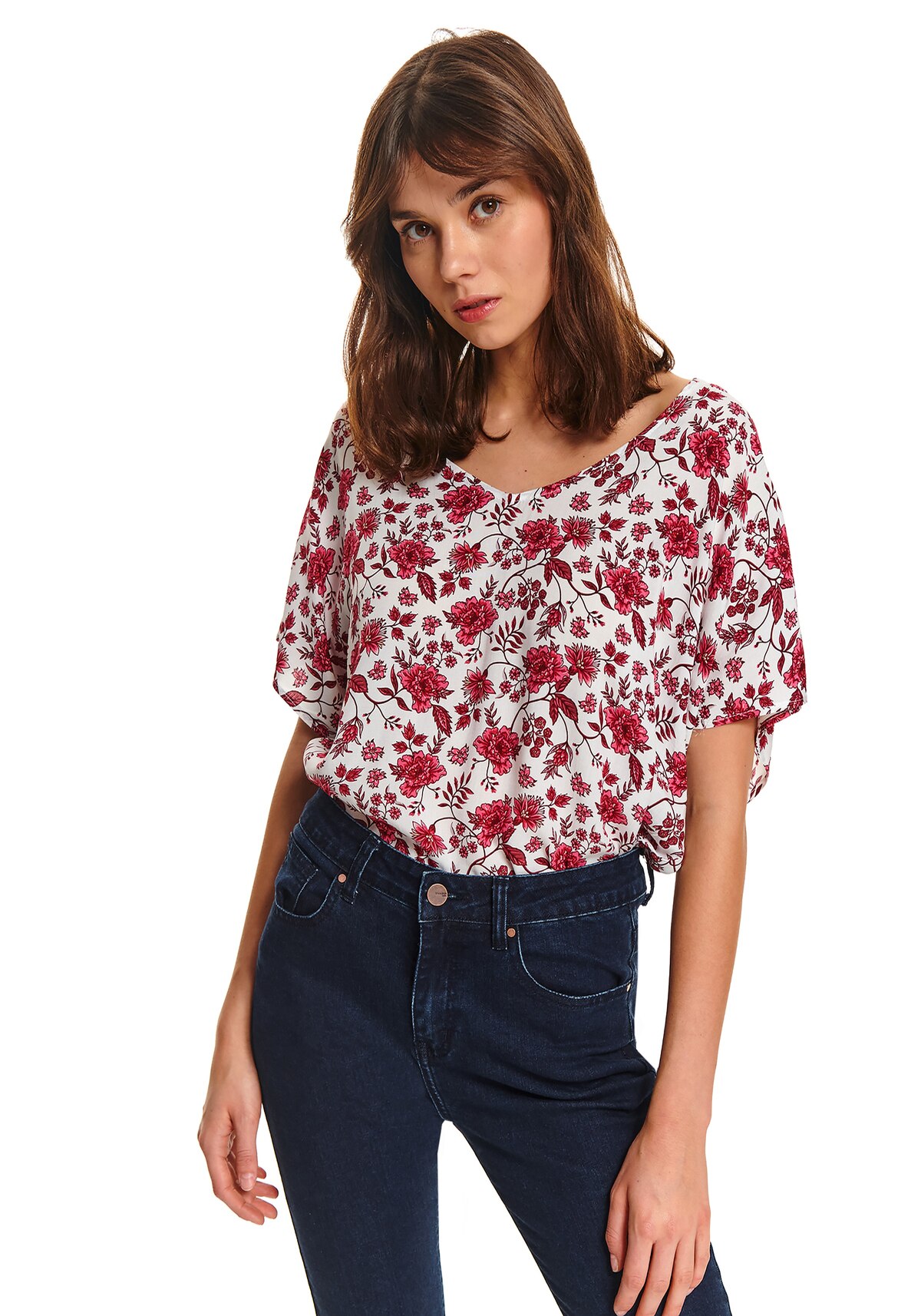 Bluza dama cu maneci scurte, TOP SECRET, SBK2572, Alb