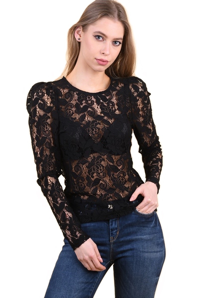 Bluza din dantela eleganta, Negru, M