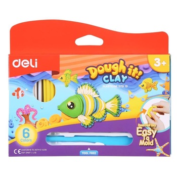 Plastilina Deli Dough It, 6 Culori, 120 g Plastilina Deli Dough It, 6 Culori, 120 g