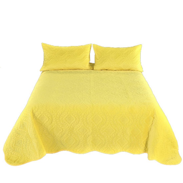 Комплект кувертюра за легло, Релеф, 3 Части, 220x240 см, Жълт