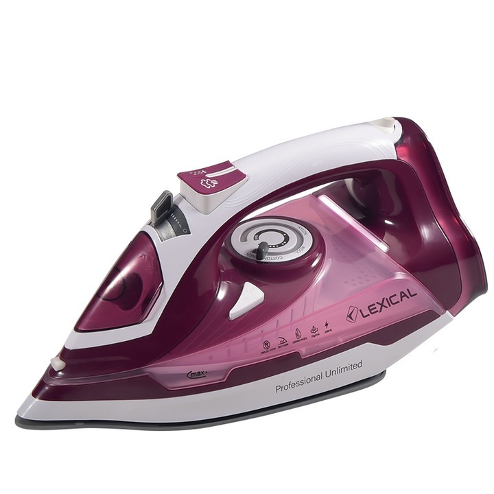 Fier de calcat orizontal LSI-1007, Lexical, 2200W, Talpa cermica, 380 ml, Mov