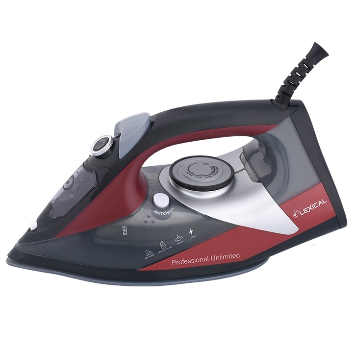 Fier de calcat Lexical LSI-1011, 2200W, Talpa ceramica, 400ml, Rosu/Negru