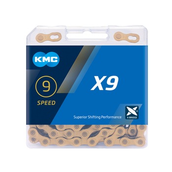 Lant KMC X9 - 1/2 x 11/128 inch, 114 Zale, 9 Viteze, Argintiu-Gri Lant KMC X9 - 1/2 x 11/128 inch, 114 Zale, 9 Viteze, Argintiu-Gri