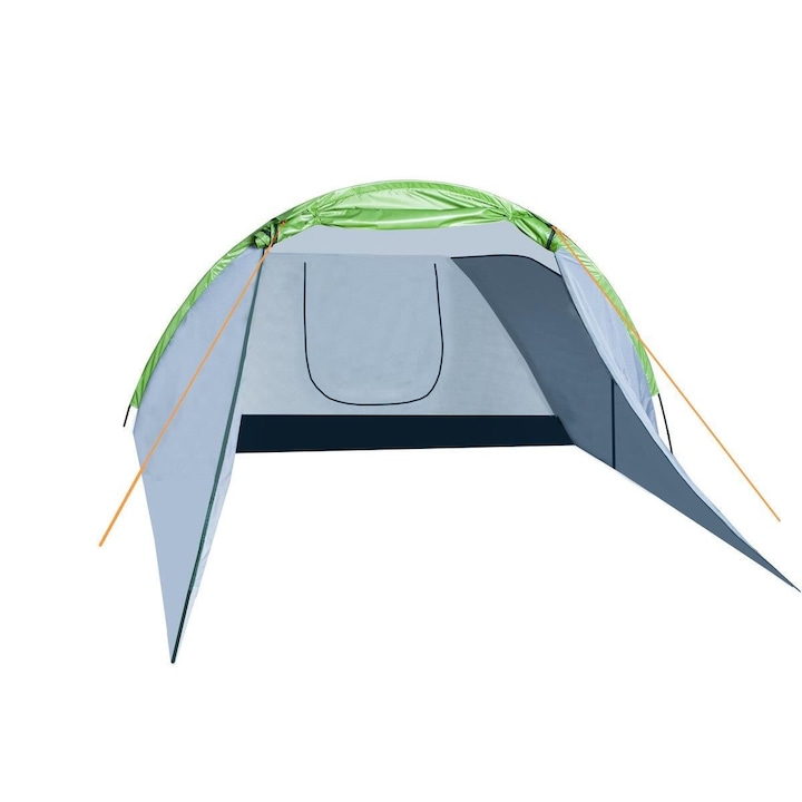 SmartVIBE Igloo Kemping sátor, 4 fő részére, Szúnyoghálóval és védőképernyővel, Vízálló, Összecsukható, Horgonyszettel, Hordozótáskával, 310 x 240 x 130 cm, Szürke / Zöld
