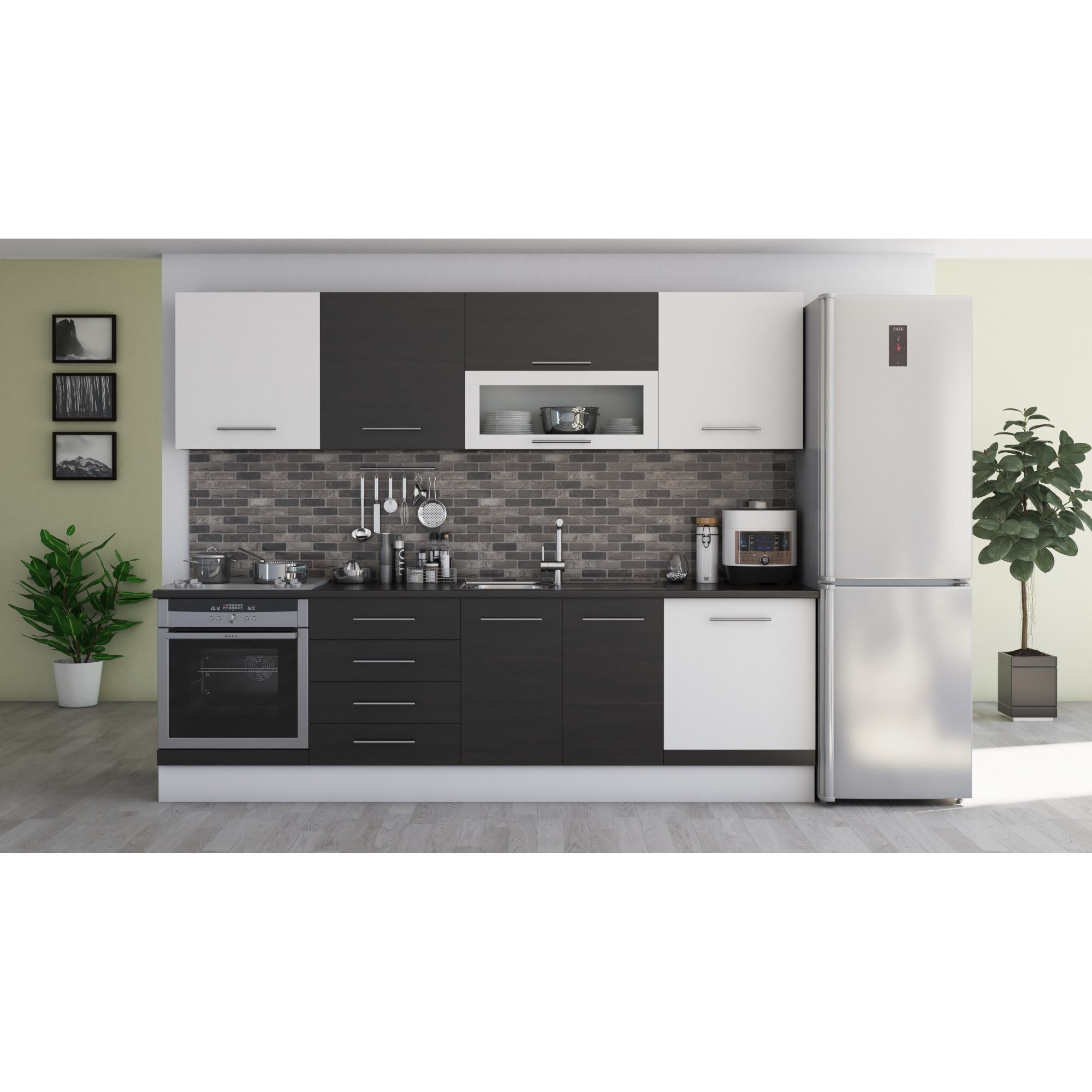 Set Bucatarie Alfa, 260x210x60 cm, culoare wenge/alb