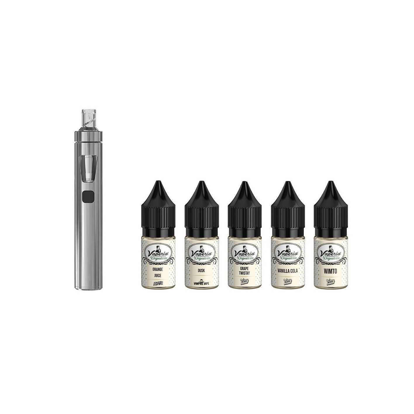 Set Tigara Electronica Joyetech eGO AIO, 1500 mAh, Silver si Degusteria Drinks 5 Pack, 50 ml