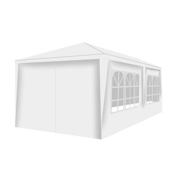 Cort pavilion pentru curte, gradina sau evenimente cu 6 pereti laterali, 4 ferestre, dimensiuni 3x6m, culoare Alb