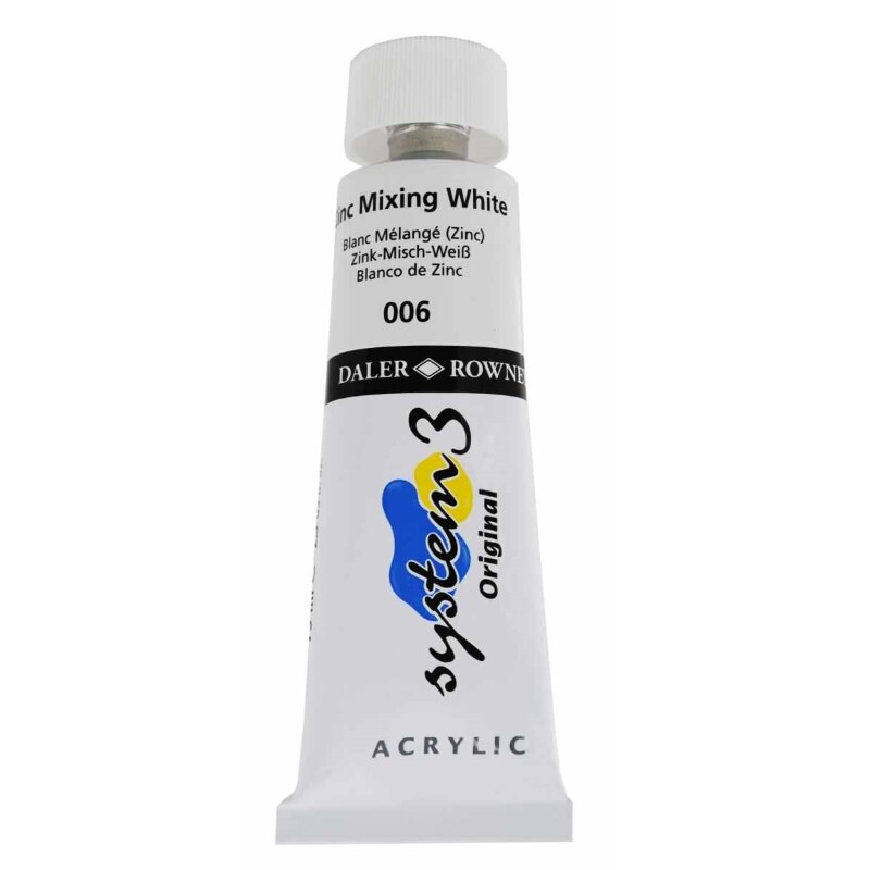 Culoare acrilica, System 3 Daler Rowney, 75ml, 006 Zinc Mixing White