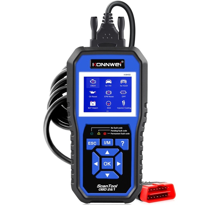 CarDiag autótesztelő VW/ AUDI/ SEAT/ Skoda/ Jetta/ Bora/ Santana/ Sagitar/ Magotan/ Golf/ Beetle/ Tiguan/ Touareg/ Passat, diagnosztika OBD2 Auto Diagnostic Scanner, ABS, ESP, SRS, Váltó, motor + minden autó 1996 után KNNWEI ODB2 KO05