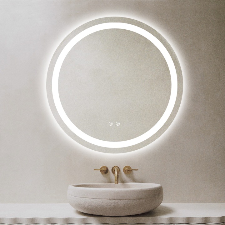 Fürdőszobatükör kerek LED világítással 70 cm, páramentesítő funkcióval, érintőkapcsolóval N05