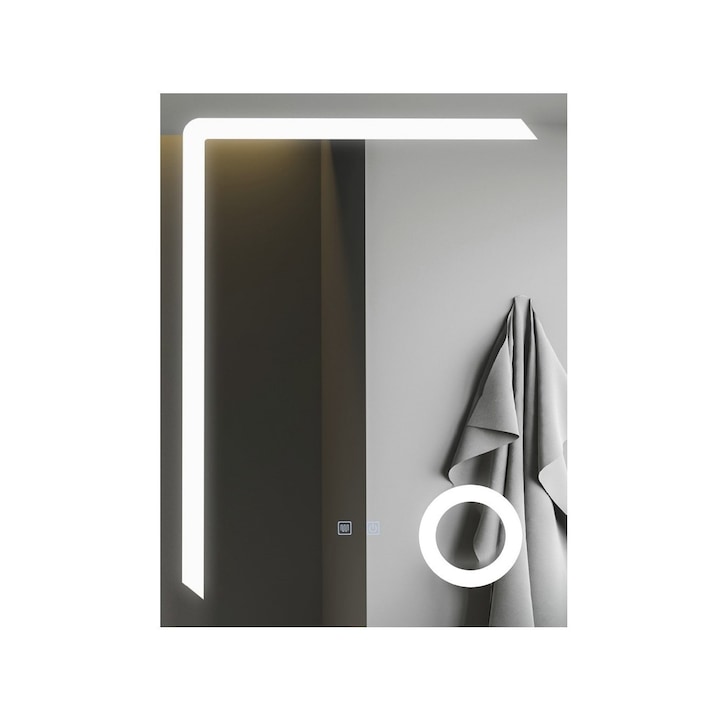 Oglinda pentru baie cu iluminare LED 60 mm x 80 mm, functie dezaburire , intrerupator touch S