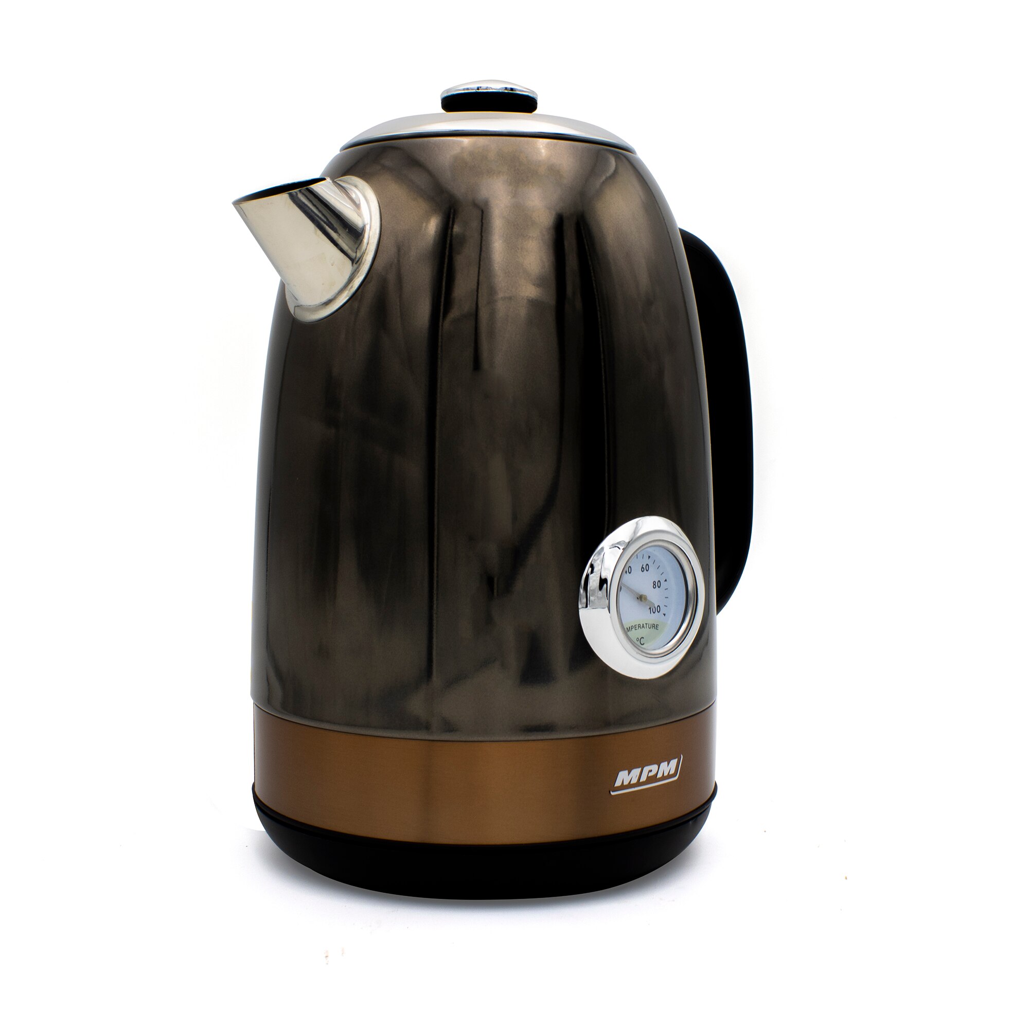 Fierbator electric MPM, 1,7 L, Fara BPA, Otel inoxidabil, Indicator de temperatura, Rezistenta ascunsa, Baza 360 °, 2150W, Maro