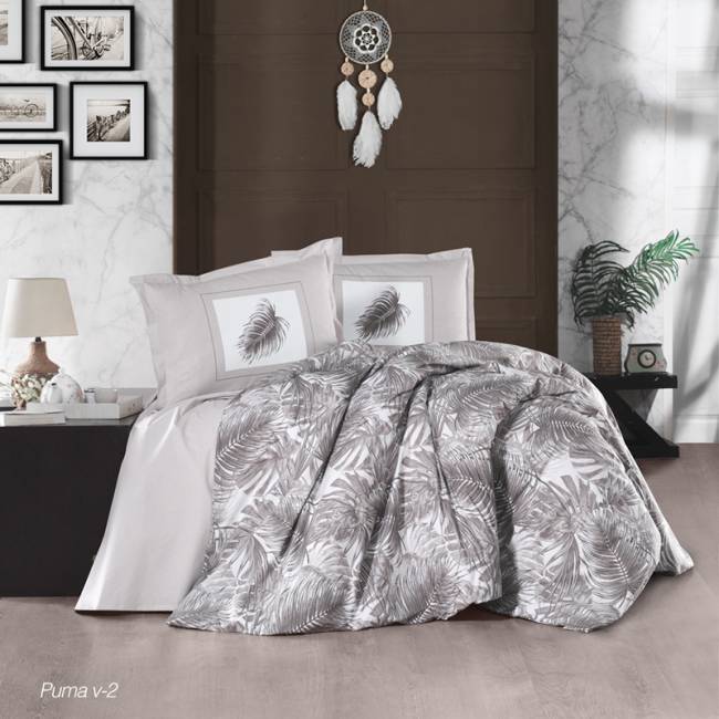 Lenjerie de pat dublu Bumbac 100% Ranforce 4 piese king size 240 x 260 cm, Moderna, Gri, Clasy PUMA V2