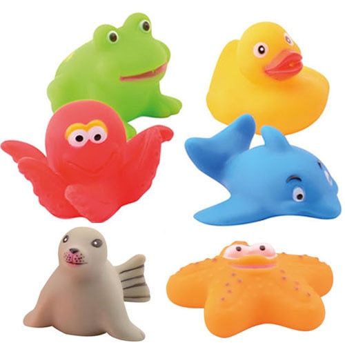 Set 6 jucarii pentru baie in husa rosie