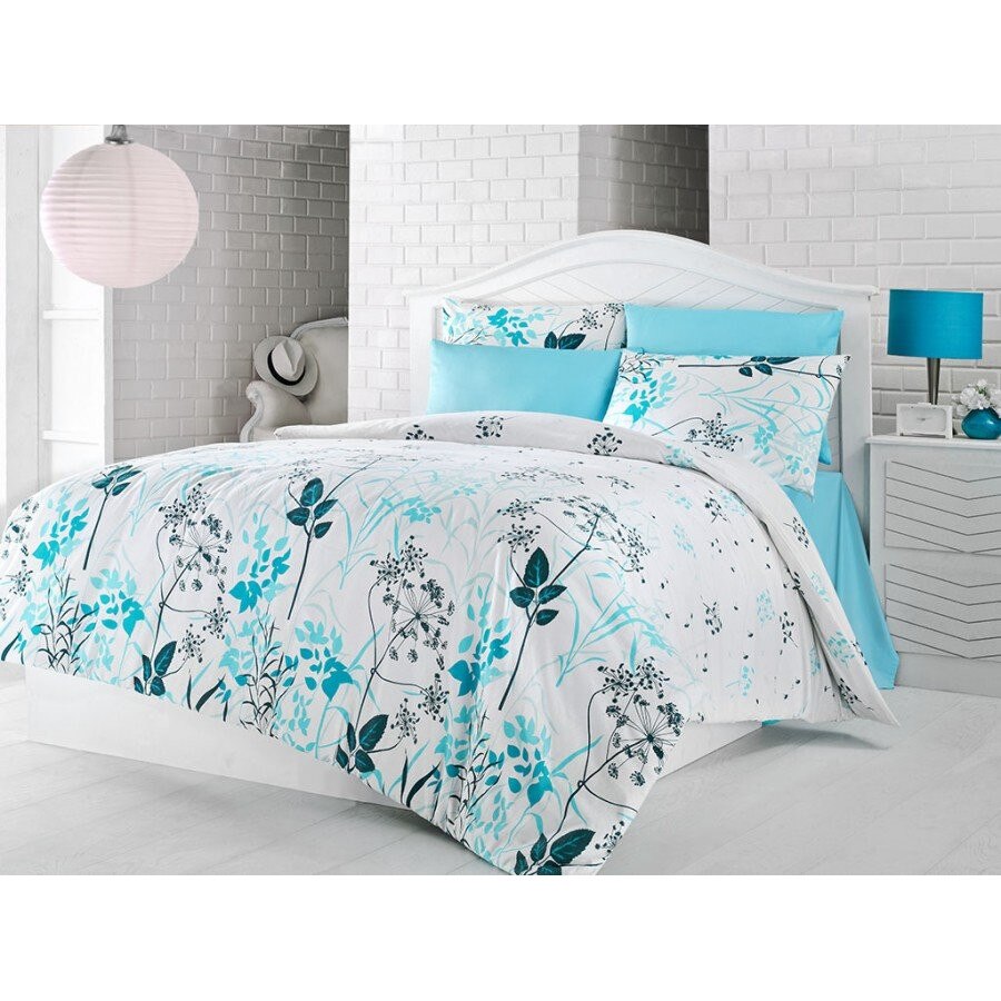 Lenjerie pat dublu bumbac 100% ranforce, 4 piese, Nazenin Home, Blue Garden