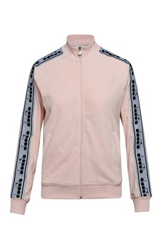 Diadora, Bluza sport de trening cu fermoar si benzi cu logo, roz piersica, gri, negru Diadora, Bluza sport de trening cu fermoar si benzi cu logo, roz piersica, gri, negru