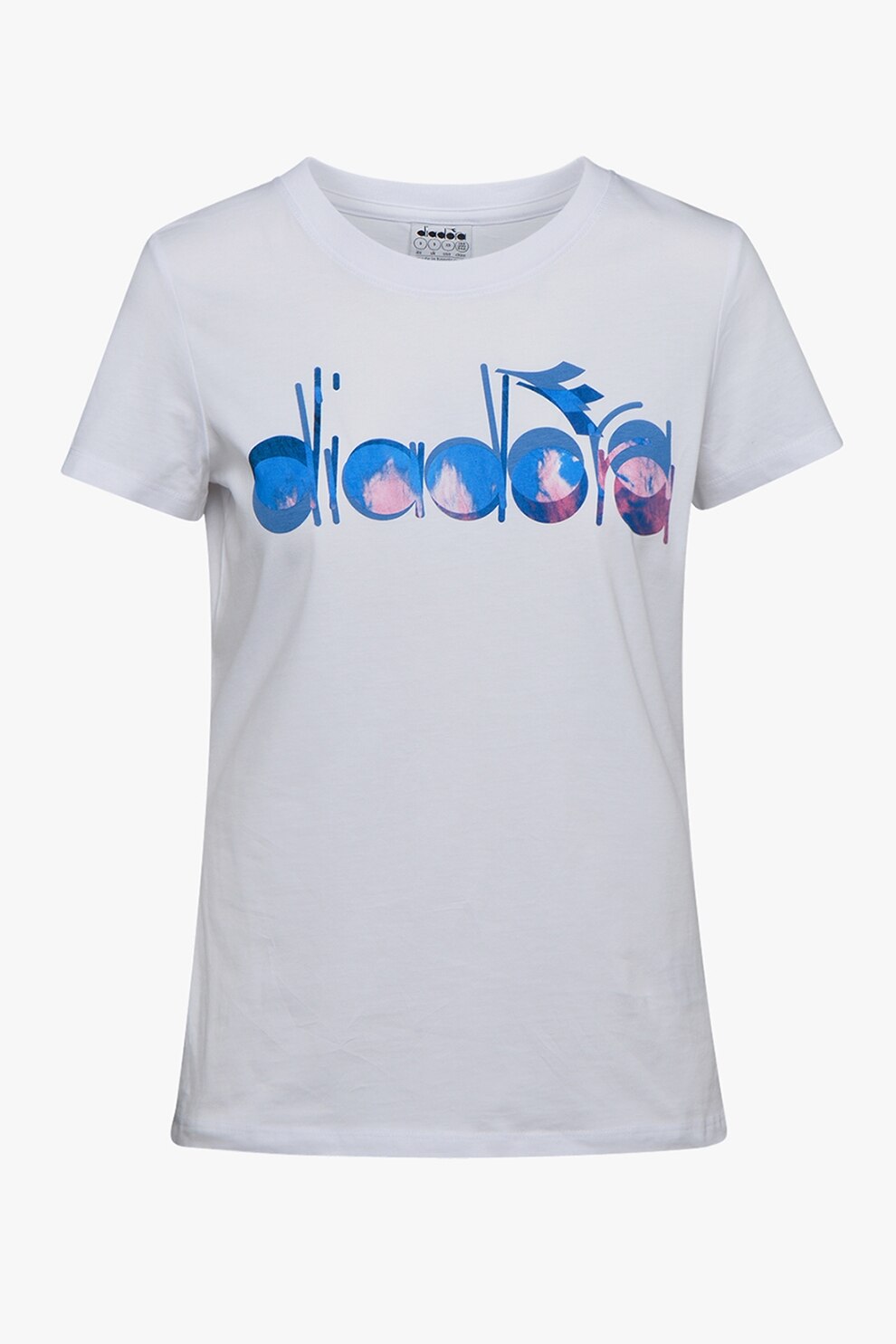 Diadora, Tricou de bumbac organic cu imprimeu logo 5Palle Walker, Alb optic/Albastru/Roz