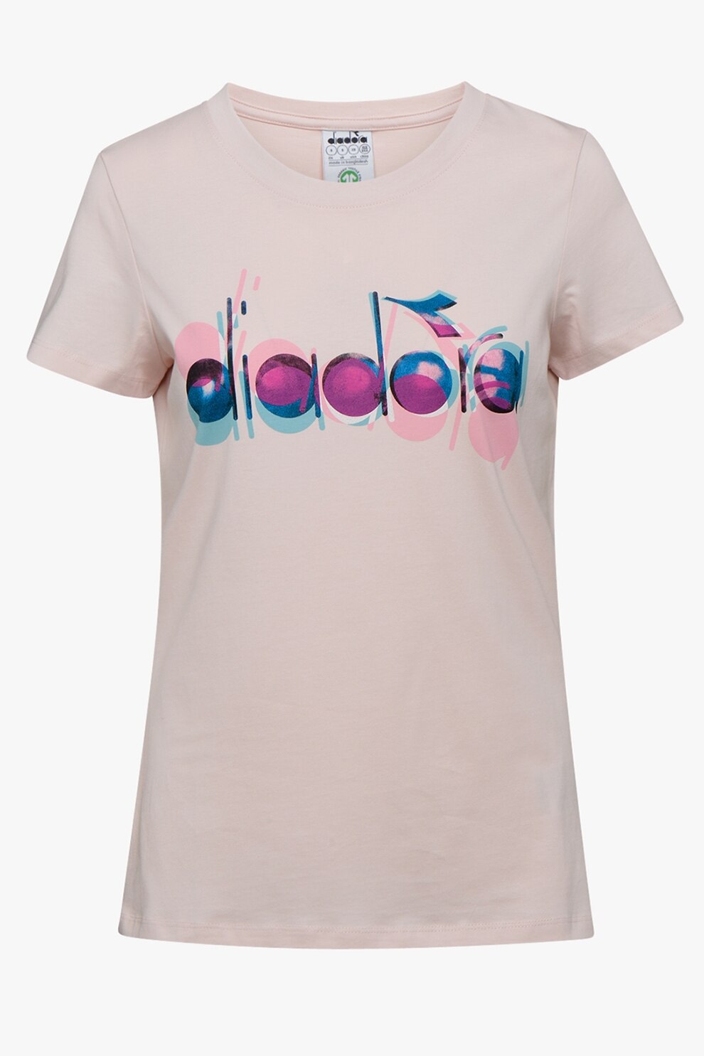 Diadora, Tricou de bumbac organic cu imprimeu logo 5Palle Walker, roz piersica, albastru, mov