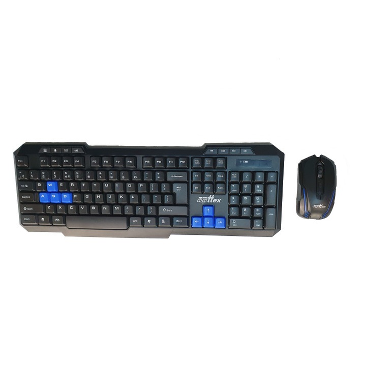 Комплект клавиатура и мишка, безжичен, дизайн за игри, незабавна връзка, мишка с 3 DPI настройки, клавиатура с 8 цветни клавиша, черен