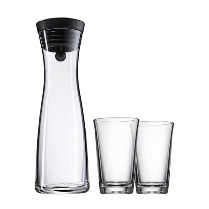 Set carafa cu 2 pahare WMF, Sticla, Transparent, 1.5 l