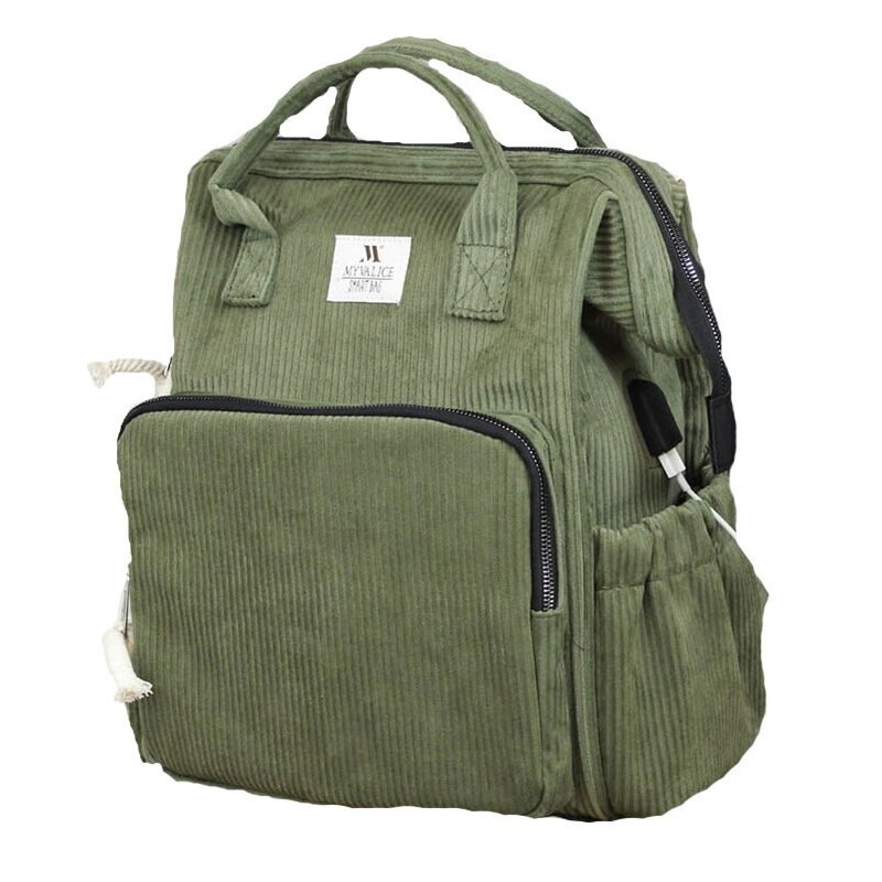 Rucsac pentru mamici din catifea, cu mufa USB, Anne, verde