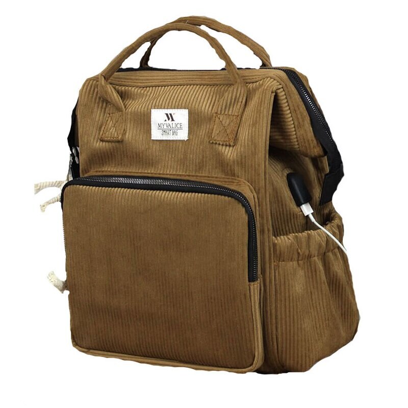 Rucsac pentru mamici din catifea, cu mufa USB, Anne, crem