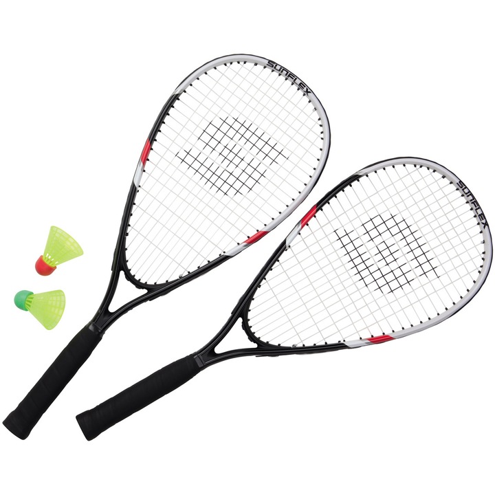 Set speed badminton SONIC II, 2 rachete, 2 fluturasi, husa