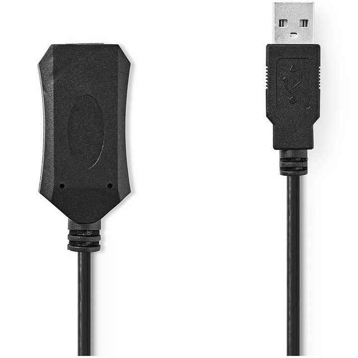 Nedis adapterkábel, USB 2.0/USB-A, 5 m, Fekete