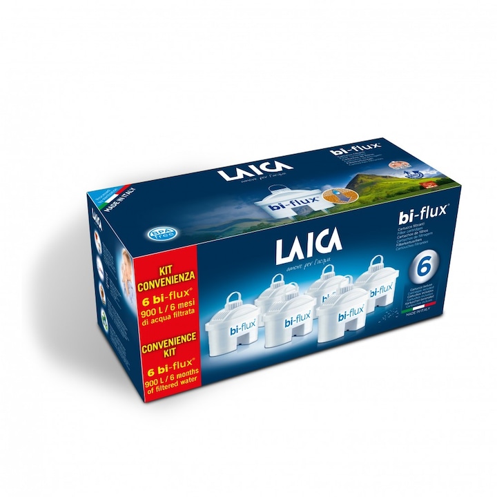 Laica Bi-Flux univerzális vízszűrőbetét, 6 db + Ajándék Laica Clear Line vízszűrő kancsó 1 db Laica Bi-Flux univerzális vízszűrőbetéttel