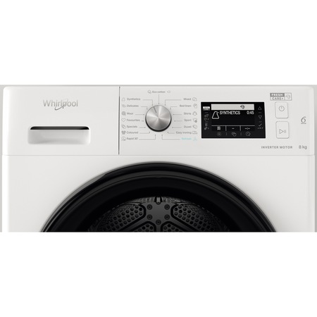 Uscator de rufe Whirlpool FFTD8X3BEE, Pompa de caldura, 8 kg, Clasa A+++, Motor Inverter, Freshcare+, Tehnologia al 6-lea Simt, Control touch, Alb