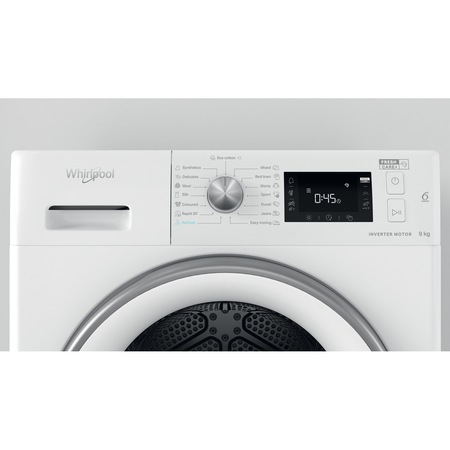Uscator de rufe Whirlpool FFTM229X2WSEE, Pompa de caldura, 9 kg, Clasa A++, Motor Inverter, Freshcare+, Tehnologia al 6-lea Simt, Alb