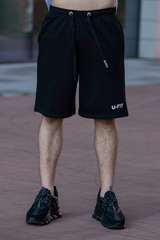 uFIT, Pantaloni supradimensionati scurti cu snur si buzunare, Negru, S uFIT, Pantaloni supradimensionati scurti cu snur si buzunare, Negru, S