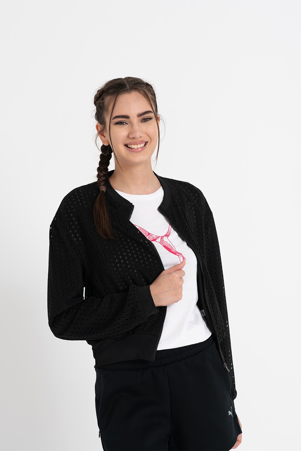 Puma, Jacheta cu perforatii, pentru fitness Luxe, Negru