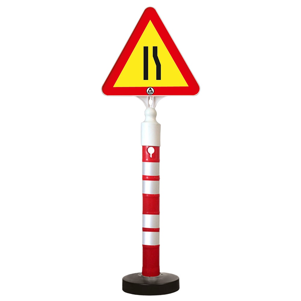 Kit indicator rutier mobil, Sigtra, stalp cu baza grea, indicator drum ingustat pe partea dreapta